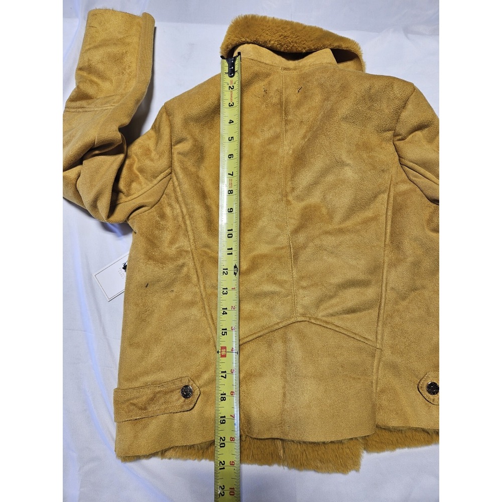 Womans Forever 21 Moto Jacket Size M Medium Yellow Mustard Sherpa Lined - Picture 9 of 9